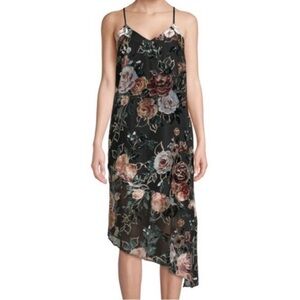 Nanette Lepore Asymmetrical Moody Floral Velvet Detail Dress
